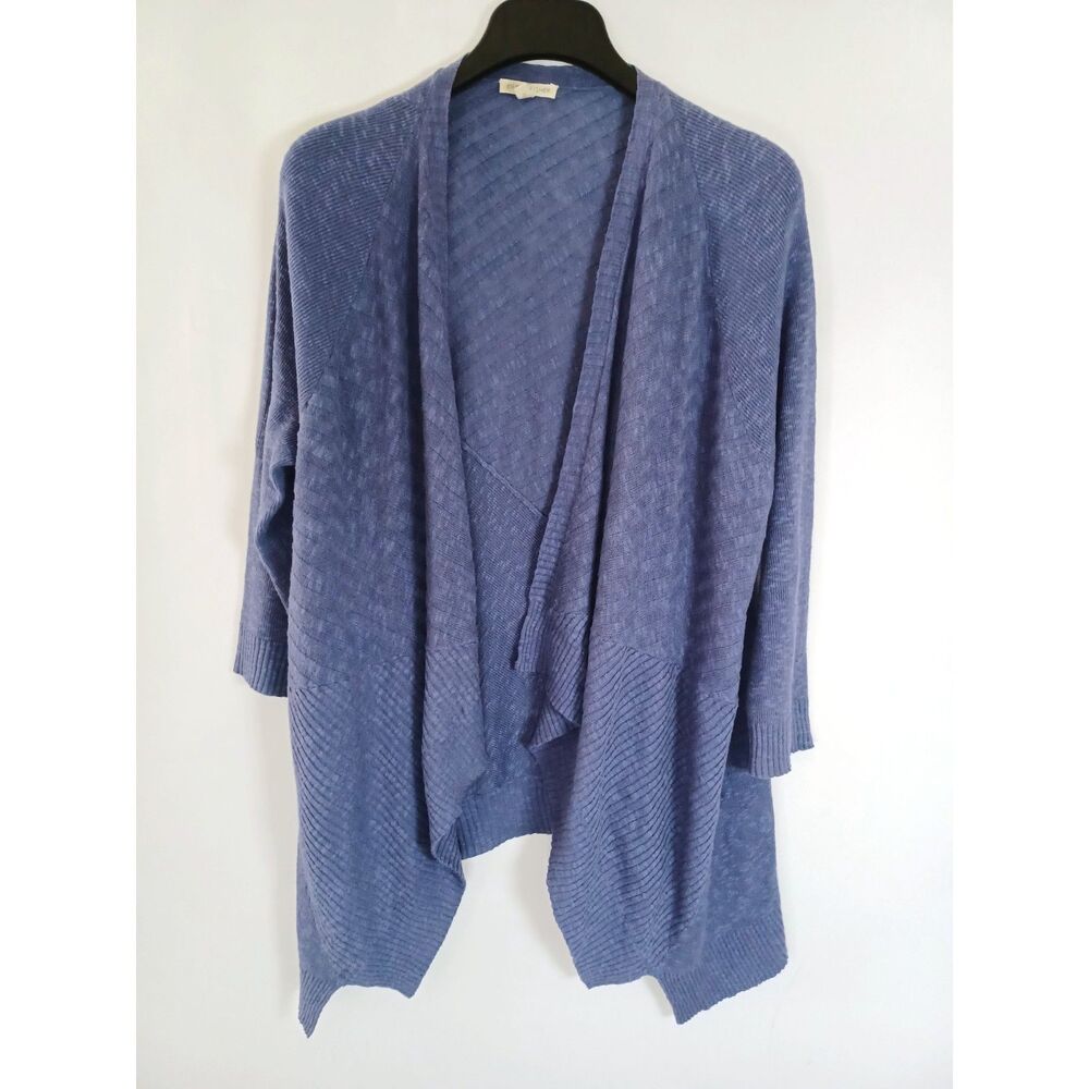 Eileen Fisher‎ Cotton Linen Cardigan Sweater Sz M Shark Bite Asymetric Lagenlook